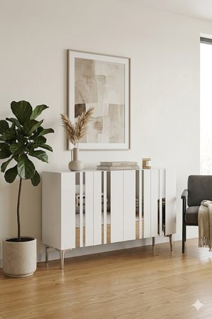 KA1230BS MİA Konsol ve Tv Sehpası Beyaz-Silver 120cm