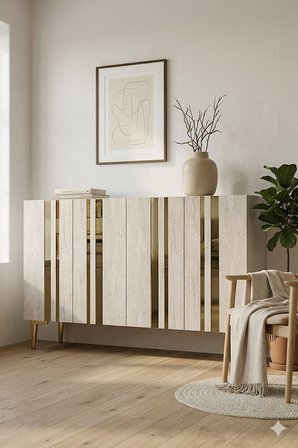 KA1230BTG MİA Konsol ve Tv Sehpası Beyaz-Traverten-Gold 120cm