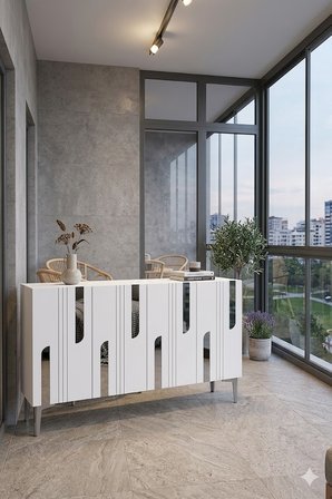 KA1231BS NOTA Konsol ve Tv Sehpası Beyaz-Silver 120cm