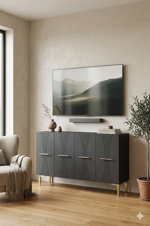 KA1232AG SLİM Konsol ve Tv Sehpası Antrasit -Gold 120cm