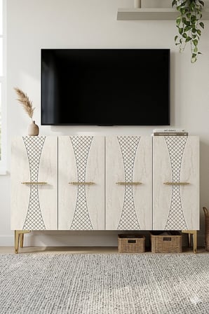 KA1232BTG SLİM Konsol ve Tv Sehpası Beyaz-Traverten -Gold 120cm