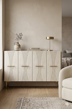 KA1232BTG SLİM Konsol ve Tv Sehpası Beyaz-Traverten -Gold 120cm
