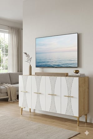 KA1232DBG SLİM Konsol ve Tv Sehpası Safirmeşe-Beyaz-Gold 120cm