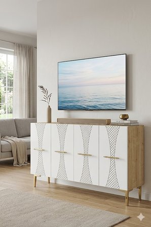 KA1232DG SLİM Konsol ve Tv Sehpası Safirmeşe-Beyaz-Gold 120cm