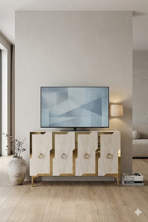KA1233BTG SEZA Konsol ve Tv Sehpası Beyaz-Traverten-Gold 120cm