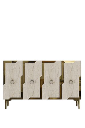 KA1233BTG SEZA Konsol ve Tv Sehpası Beyaz-Traverten-Gold 120cm