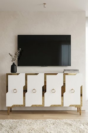 KA1233DBG SEZA Konsol ve Tv Sehpası Safirmeşe-Beyaz-Gold 120cm