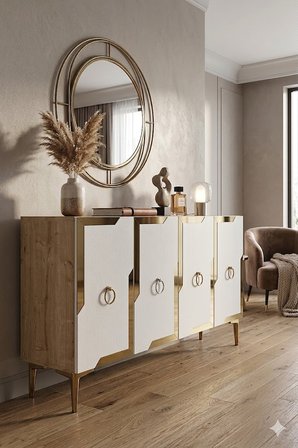 KA1233DBG SEZA Konsol ve Tv Sehpası Safirmeşe-Beyaz-Gold 120cm