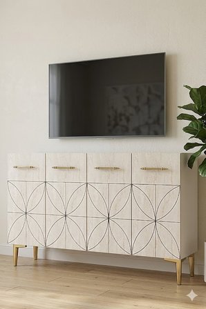 KA1234BTG ELİZ Konsol ve Tv Sehpası Beyaz-Traverten-Gold 120cm