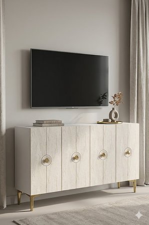 KA1235BTG ENLEM Konsol ve Tv Sehpası Beyaz-Traverten-Gold 120cm