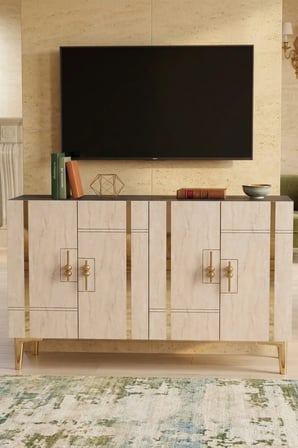 KA1242ATG MADE Konsol ve TV Sehpası ANTRASİT-TRAVERTEN-GOLD 120CM
