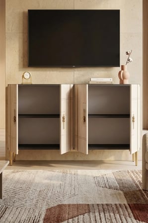 KA1242ATG MADE Konsol ve TV Sehpası ANTRASİT-TRAVERTEN-GOLD 120CM