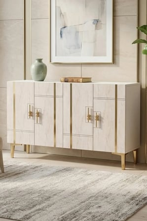 KA1242BTG MADE Konsol ve TV Sehpası BEYAZ-TRAVERTEN-GOLD 120CM