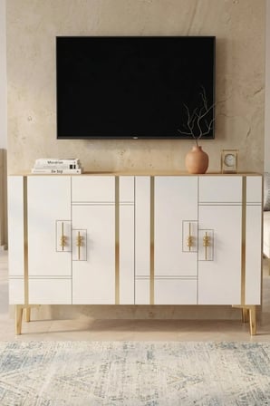 KA1242DBG MADE Konsol ve TV Sehpası SAFİRMEŞE-BEYAZ-GOLD 120CM