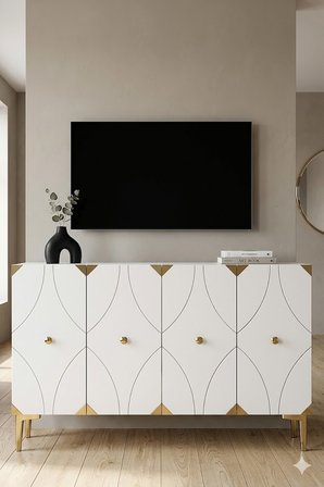 KA1297BG ALFA Konsol ve Tv Sehpası Beyaz-Gold 120cm