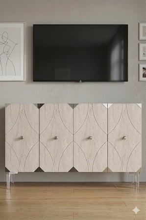 KA1297BTS ALFA Konsol ve Tv Sehpası Beyaz-Traverten-Silver 120cm