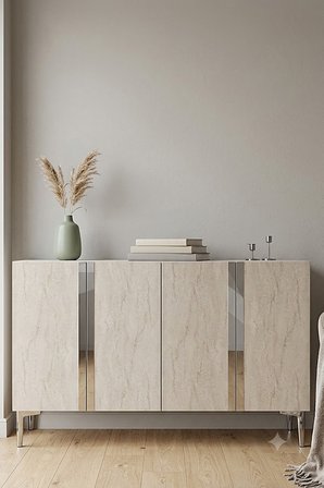 KA1298BTS ANKA Konsol ve Tv Sehpası Beyaz-Traverten-Silver 120cm