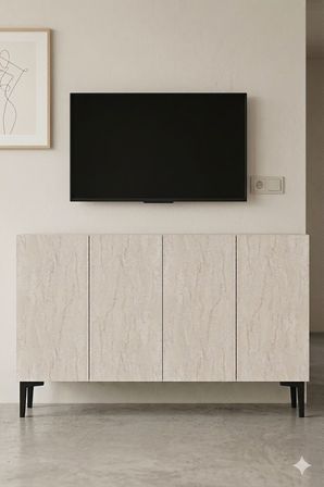 KA1299BT APLOS Konsol ve Tv Sehpası Beyaz-Traverten 120cm