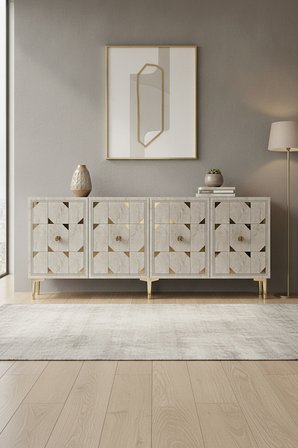 KA1523BTG MOKA Konsol ve Tv Sehpası Beyaz-Traverten-Gold 150cm