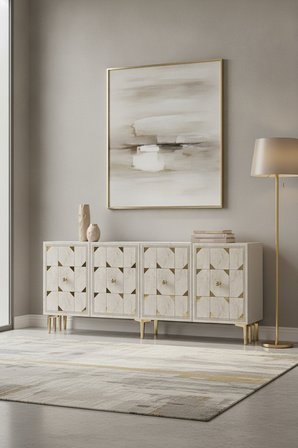 KA1523BTG MOKA Konsol ve Tv Sehpası Beyaz-Traverten-Gold 150cm
