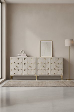 KA1523BTG MOKA Konsol ve Tv Sehpası Beyaz-Traverten-Gold 150cm
