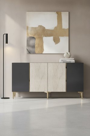 KA1524ATG POLİ Konsol ve Tv Sehpası Antrasit-Traverten-Gold 150cm