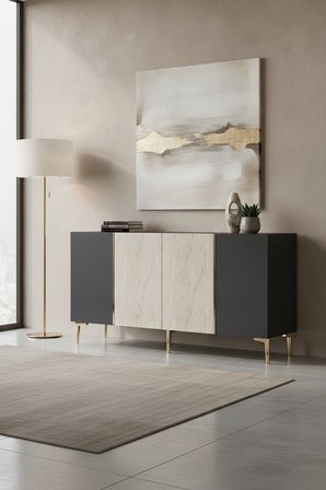 KA1524ATG POLİ Konsol ve Tv Sehpası Antrasit-Traverten-Gold 150cm