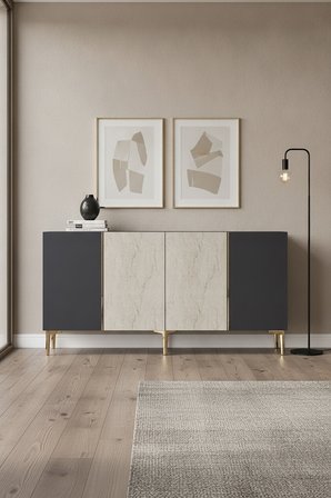 KA1524ATG POLİ Konsol ve Tv Sehpası Antrasit-Traverten-Gold 150cm