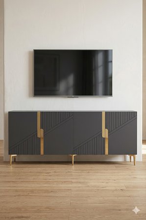 KA1528AG EVVA Konsol ve Tv Sehpası Antrasit-Gold 150cm