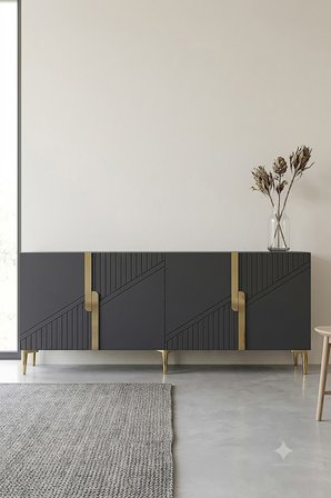 KA1528AG EVVA Konsol ve Tv Sehpası Antrasit-Gold 150cm