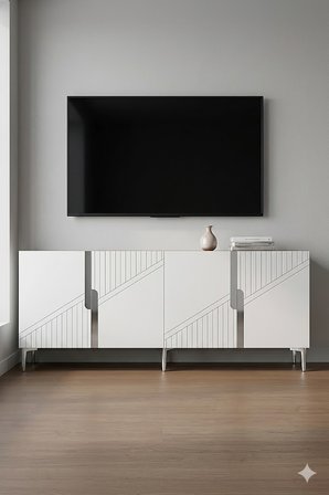 KA1528DBS EVVA Konsol ve Tv Sehpası Safirmeşe-Beyaz-Silver 150cm