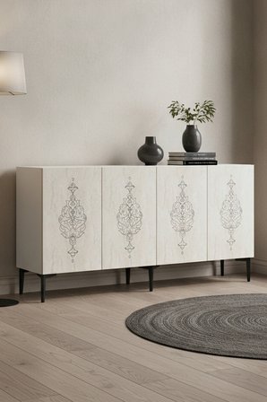 KA1529BT HÜMA Konsol ve Tv Sehpası Beyaz-Traverten 150cm