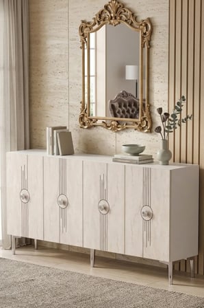 KA1543BTS LURA Konsol ve TV Sehpası BEYAZ-TRAVERTEN-SILVER 150CM
