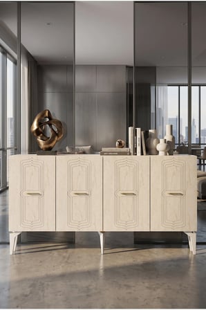 KA1545BTG RIVA Konsol ve TV Sehpası BEYAZ-TRAVERTEN-GOLD 150CM