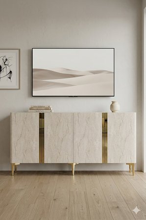 KA1598BTG ANKA Konsol ve Tv Sehpası Beyaz-Traverten-Gold 150cm
