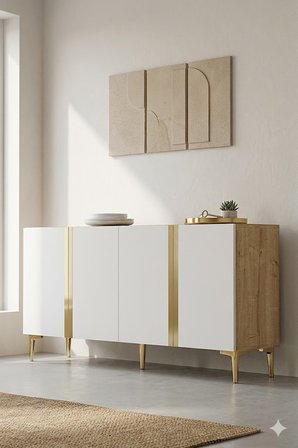 KA1598DBG ANKA Konsol ve Tv Sehpası Safirmeşe-Beyaz-Gold 150cm