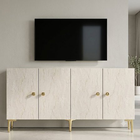 KA1817BTG SİMPLE Konsol ve Tv Sehpası Beyaz-Traverten-Gold 180cm