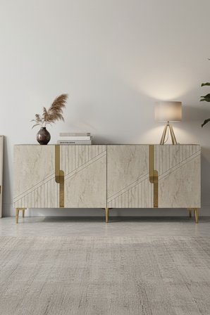KA1828ATG EVVA Konsol ve Tv Sehpası Antrasit-Traverten-Gold 180cm