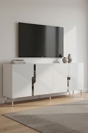 KA1828BS EVVA Konsol ve Tv Sehpası Beyaz-Silver 180cm