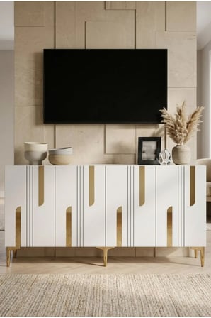 KA1831BG NOTA Konsol ve TV Sehpası BEYAZ-GOLD 180CM