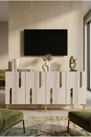 KA1831BTG NOTA Konsol ve TV Sehpası BEYAZ-TRAVERTEN-GOLD 180CM
