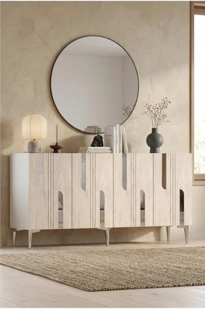 KA1831BTS NOTA Konsol ve TV Sehpası BEYAZ-TRAVERTEN-SILVER 180CM