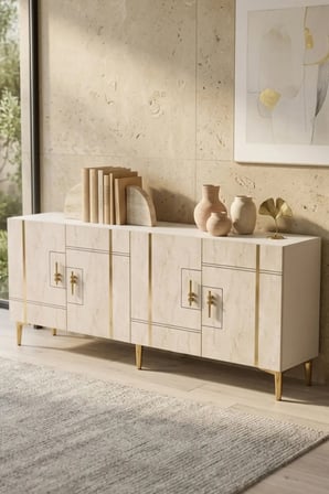 KA1842BTG MADE Konsol ve TV Sehpası BEYAZ-TRAVERTEN-GOLD 180CM