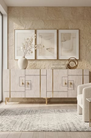 KA1842BTG MADE Konsol ve TV Sehpası BEYAZ-TRAVERTEN-GOLD 180CM