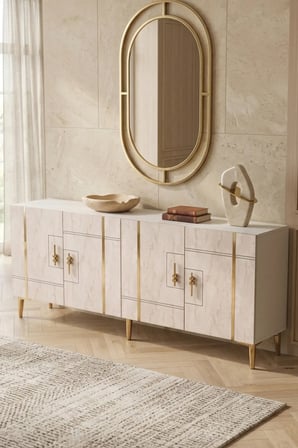 KA1842BTG MADE Konsol ve TV Sehpası BEYAZ-TRAVERTEN-GOLD 180CM