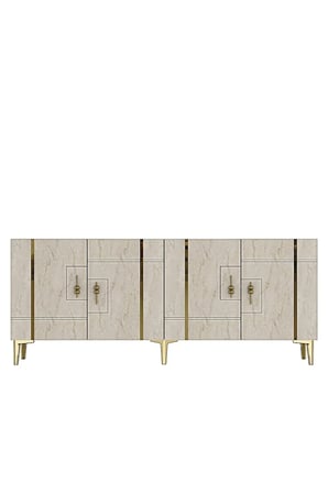 KA1842BTG MADE Konsol ve TV Sehpası BEYAZ-TRAVERTEN-GOLD 180CM