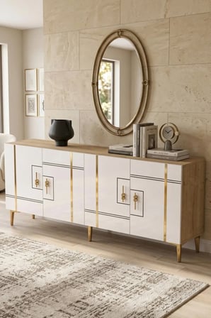 KA1842DBG MADE Konsol ve TV Sehpası SAFİRMEŞE-BEYAZ-GOLD 180CM