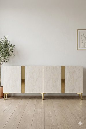 KA1898ATG ANKA Konsol ve Tv Sehpası Antrasit-Traverten-Gold 180cm
