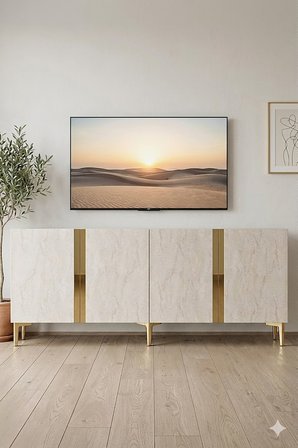 KA1898ATG ANKA Konsol ve Tv Sehpası Antrasit-Traverten-Gold 180cm