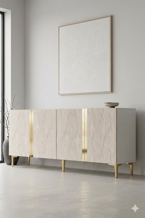 KA1898BTG ANKA Konsol ve Tv Sehpası Beyaz-Traverten-Gold 180cm